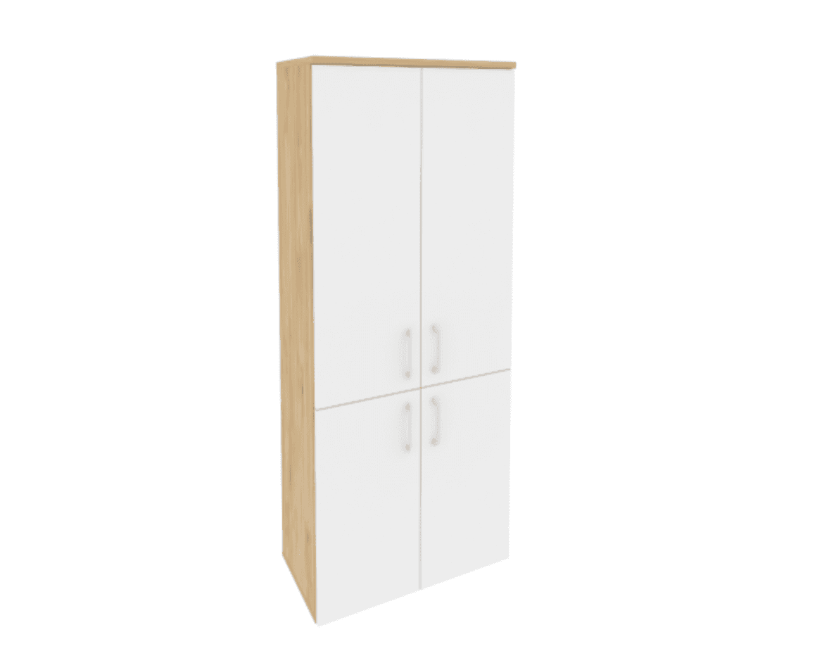 Шкаф высокий широкий (2 низких фасада ЛДСП + 2 средних фасада ЛДСП) фасад белый бриллиант