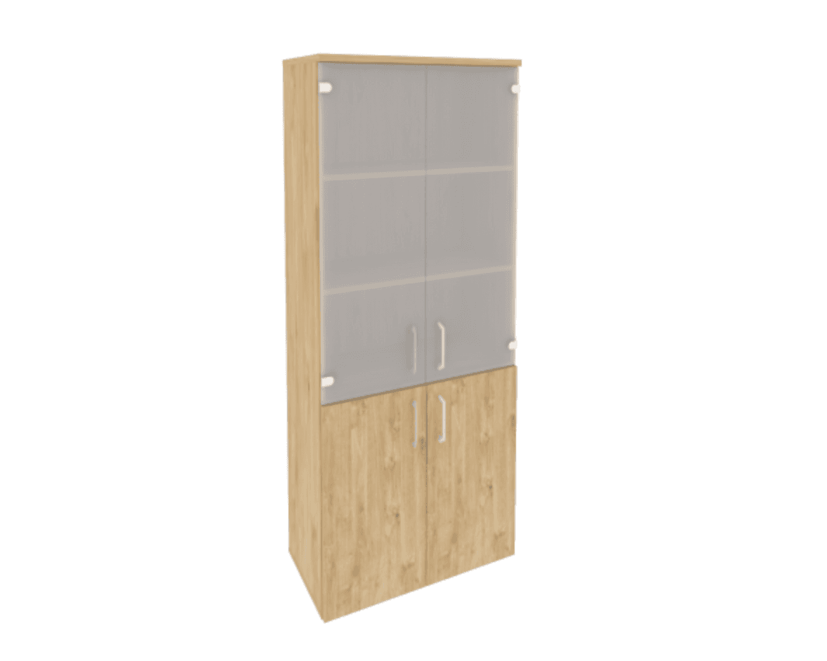 Шкаф высокий широкий (2 низких фасада ЛДСП + 2 средних фасада стекло)