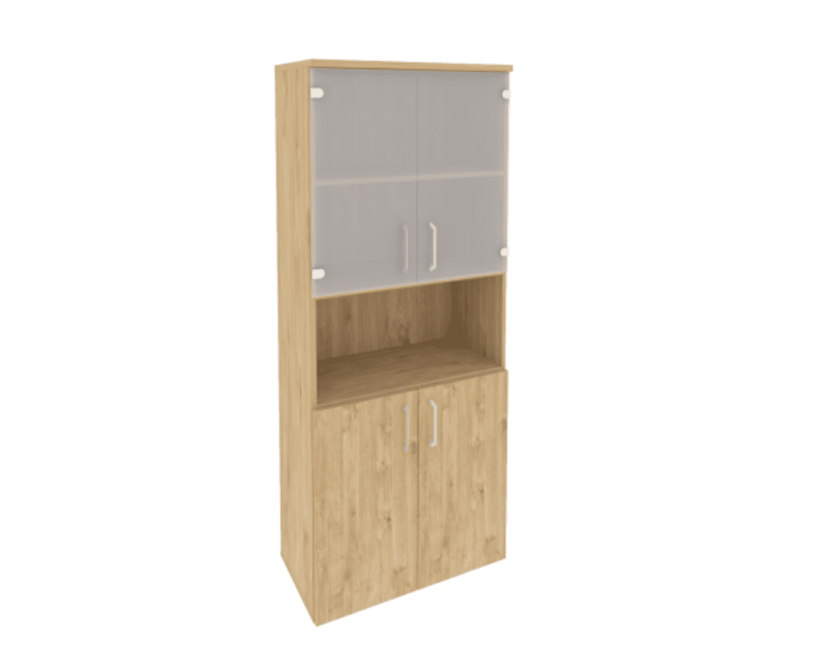 Шкаф высокий широкий (2 низких фасада ЛДСП + 2 низких фасада стекло)