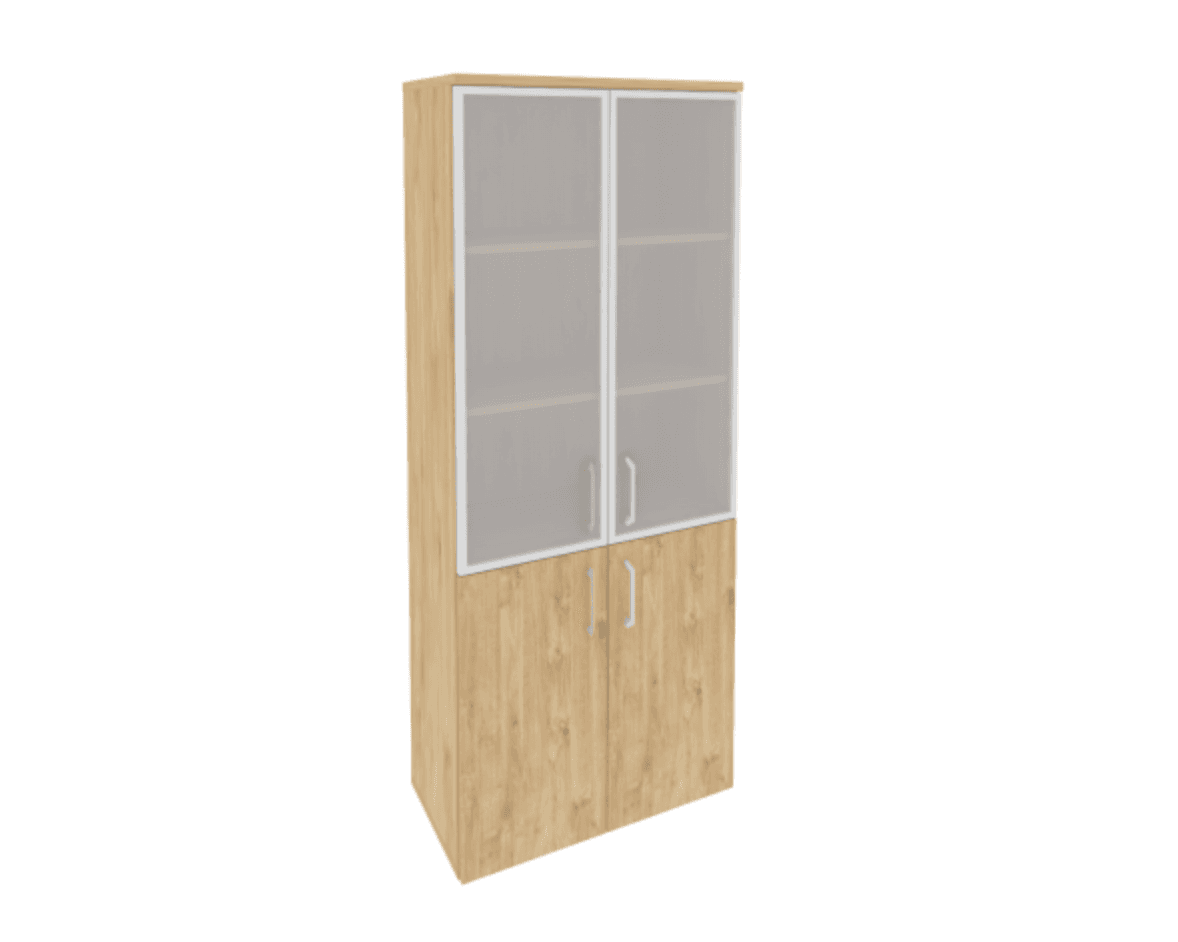 Шкаф высокий широкий (2 низких фасада ЛДСП + 2 средних фасада стекло в раме)