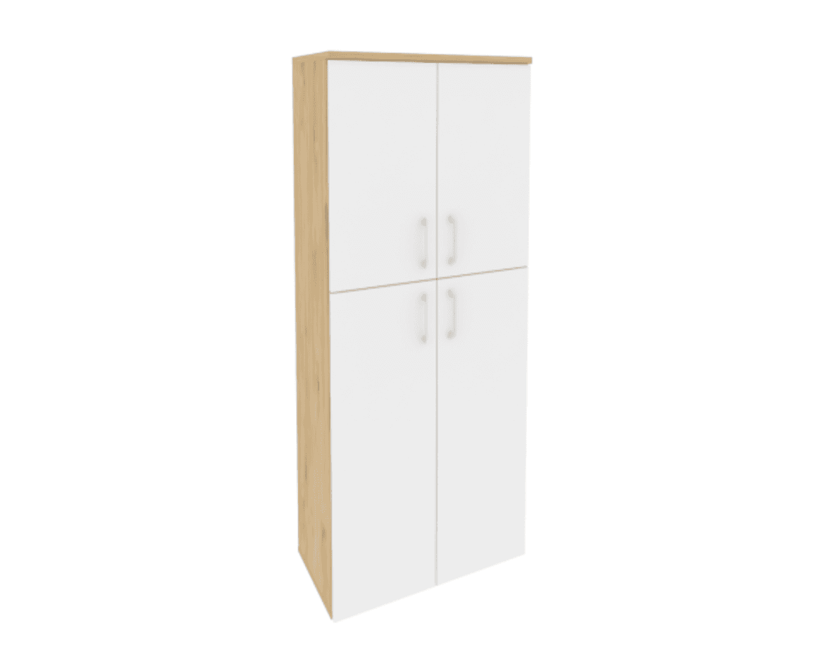 Шкаф высокий широкий (2 средних фасада ЛДСП + 2 низких фасада ЛДСП) фасад белый бриллиант