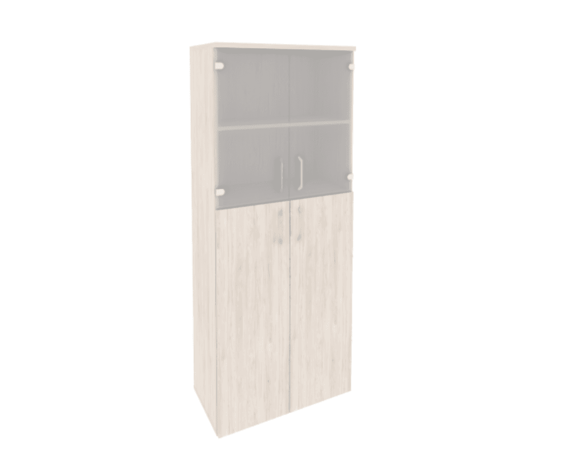 Шкаф высокий широкий (2 средних фасада ЛДСП + 2 низких фасада стекло)