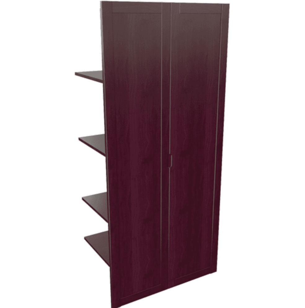 Наполнение двустворчатого шкафа с деревянными дверьми и вешалкой