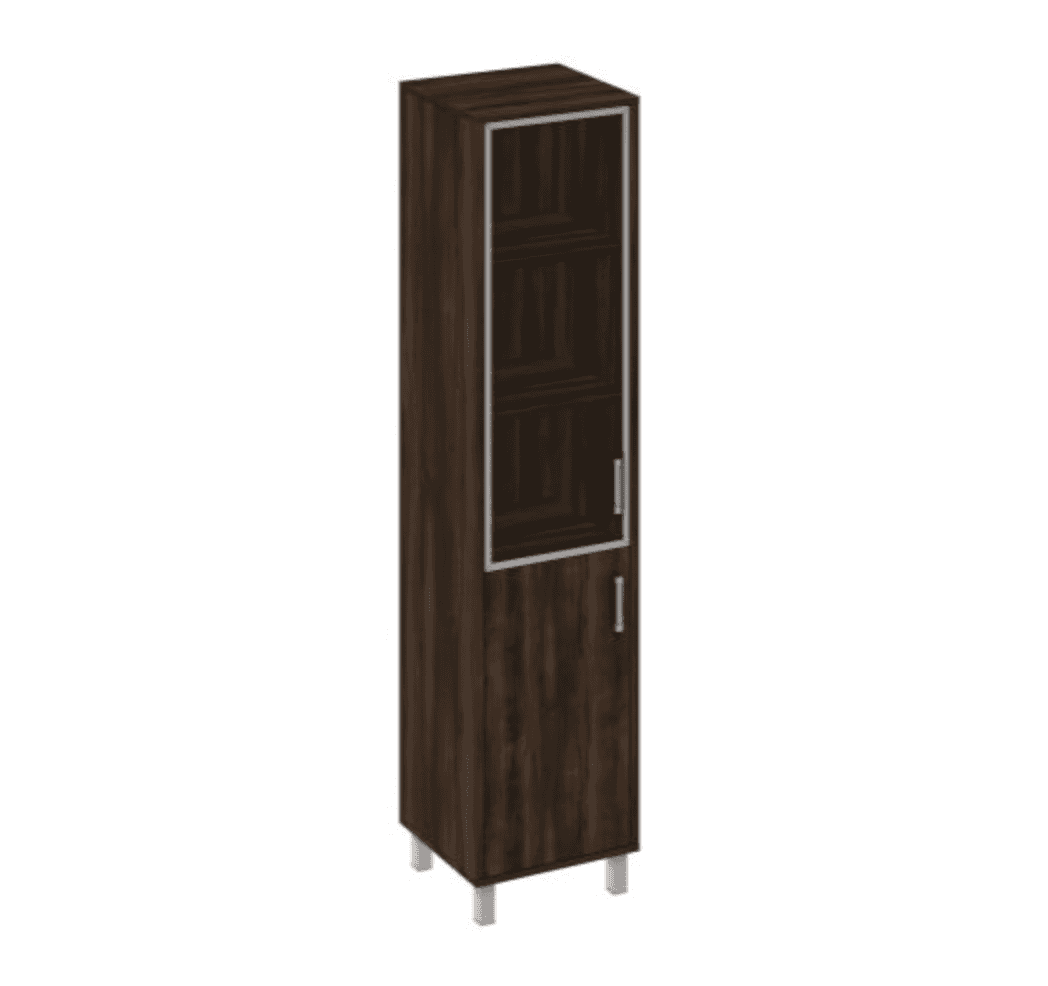 Шкаф для документов левый, двери стеклянная в алюминиевой раме + ДСП без замка