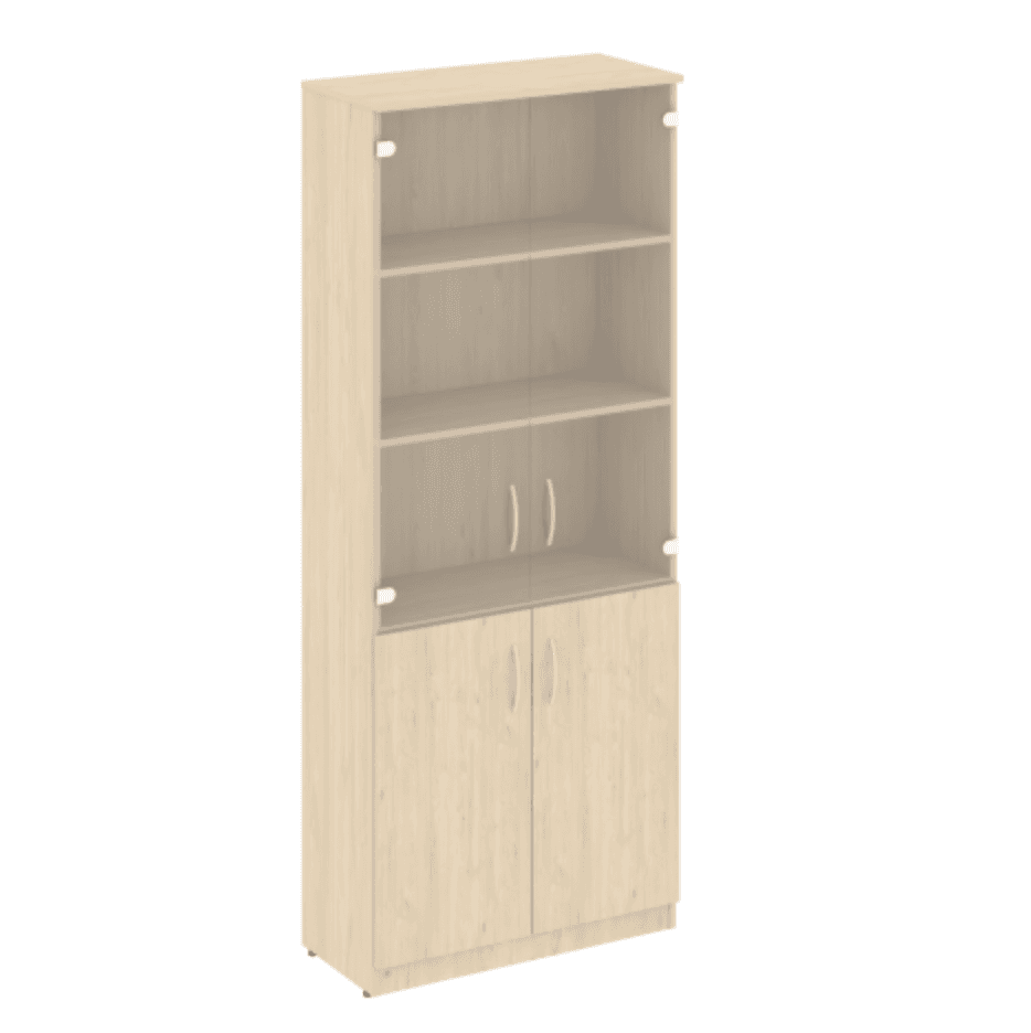 Шкаф высокий широкий (2 низкие двери ЛДСП, 2 средние двери стекло)