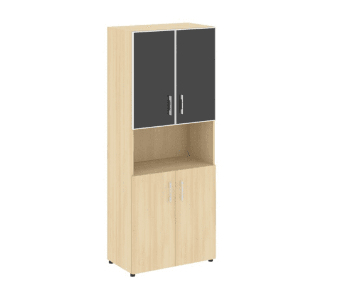 Шкаф высокий широкий (2 фасада ЛДСП + 2 стекло черное в раме)