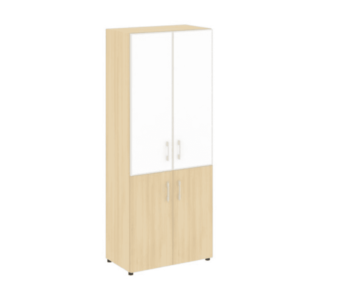 Шкаф высокий широкий (2 фасада ЛДСП + 2 стекло белое в раме)