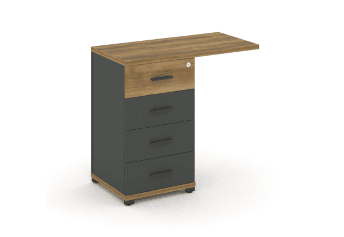 Тумба приставная узкая со свесом 4 ящика - антрацит