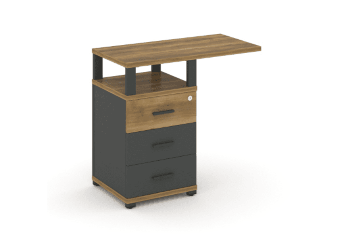 Тумба приставная узкая 3 ящика со свесом с надставкой широкой - антрацит