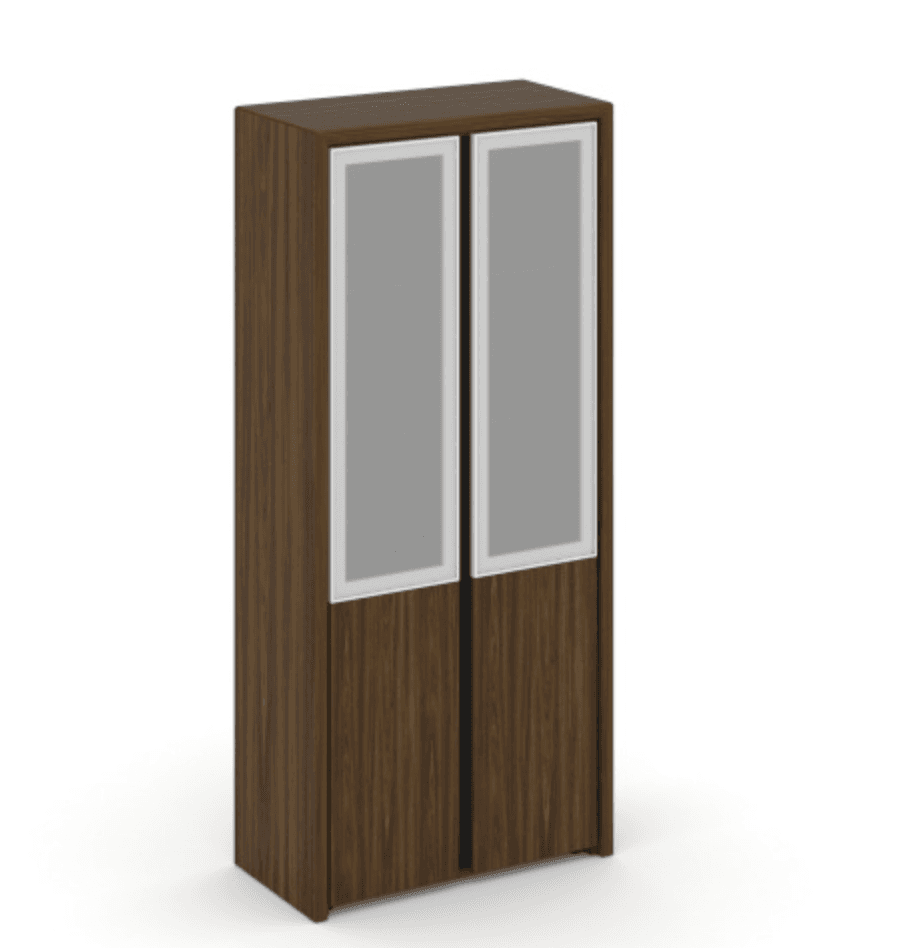 Шкаф высокий широкий (2 низких ЛДСП + 2 средних фасада стекло сатин в раме)