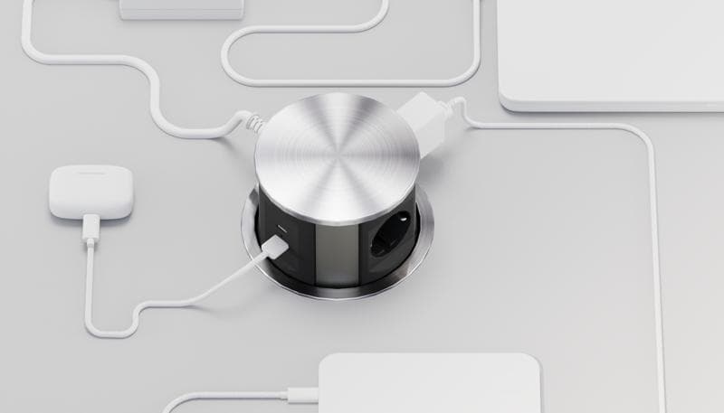 Блок розеток выдвижной вертикальный (3 розетки, USB-A, USB-C)