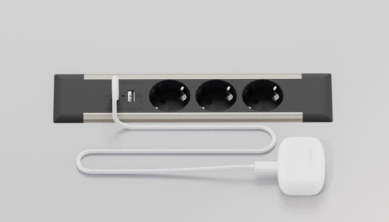 Блок розеток встраиваемый в стол (3 розетки, USB-A, USB-C) серебро