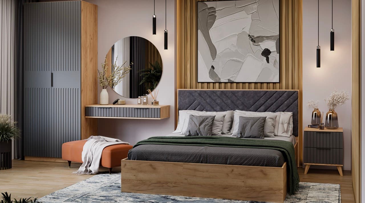 Спальня Хилтон дуб крафт графит