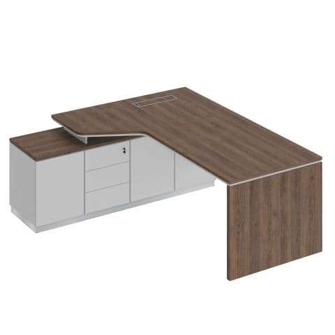 Стол на опорной тумбе левый эргономичный (опора ДСП)