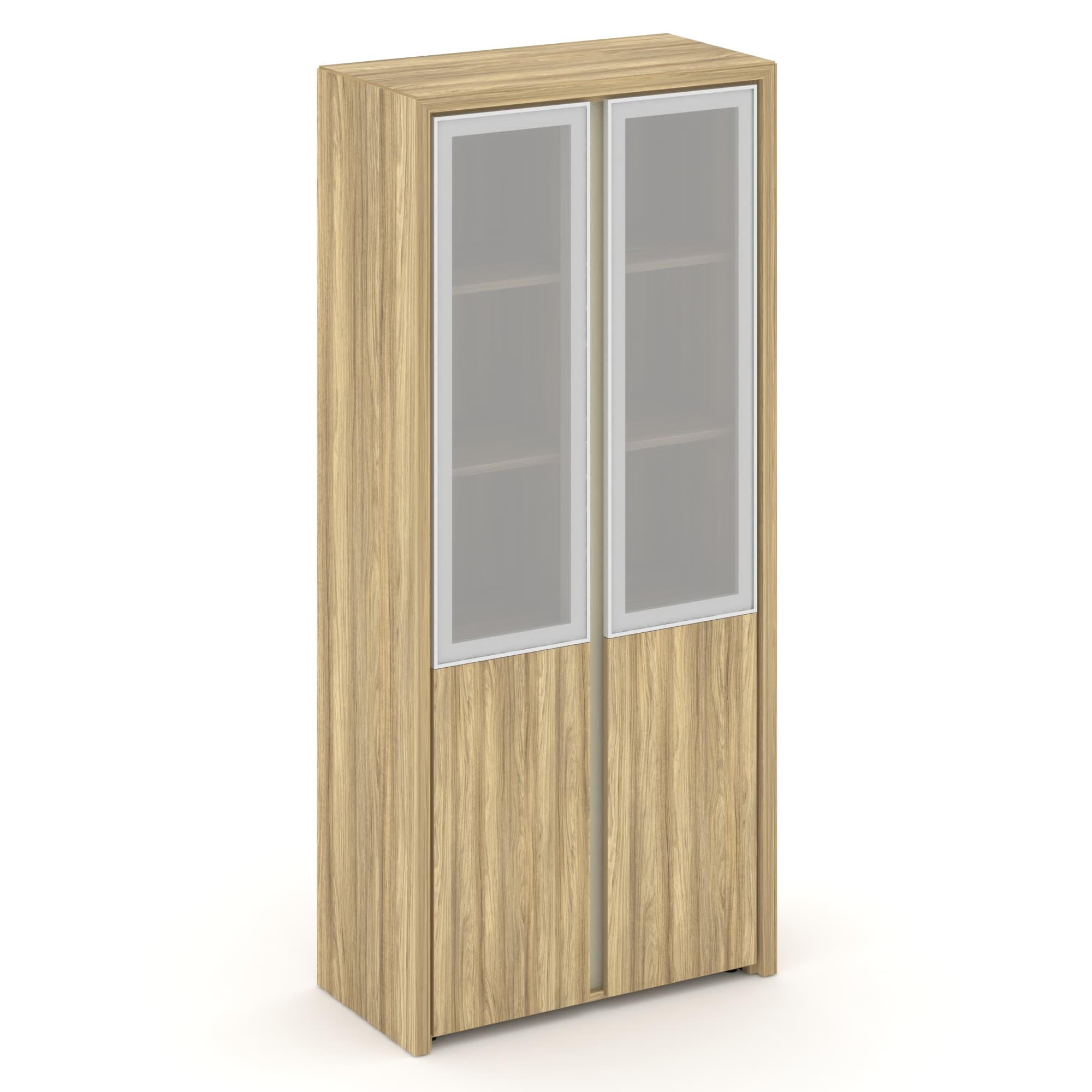 Шкаф высокий широкий (2 низких ЛДСП + 2 средних фасада стекло сатин в раме)